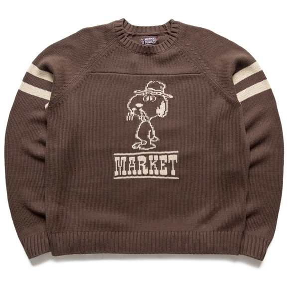 Peanuts x Market Spike Knit Brown Snoopy Collaboration Sweater NWT, US Men's MED
